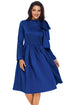 Sexy Royal Blue Bowknot Embellished Mock Neck Pocket Dress